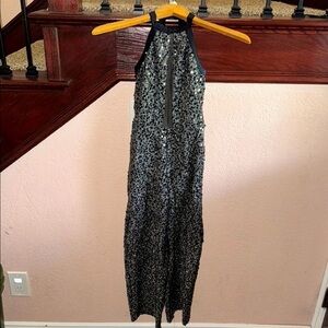 Weissman Child Medium CM Dance Black Sequin Shimmer Halter Jumpsuit One Piece